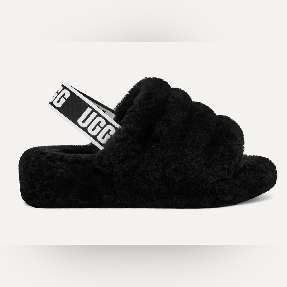 UGG Black Fluffy Sandals